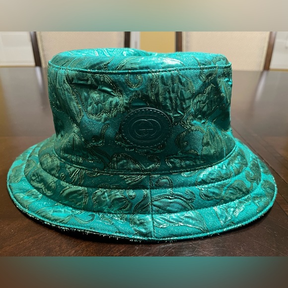 New Gucci GG Supreme Logo Green Floral Double Sided Bucket Hat Size L - Picture 14 of 16